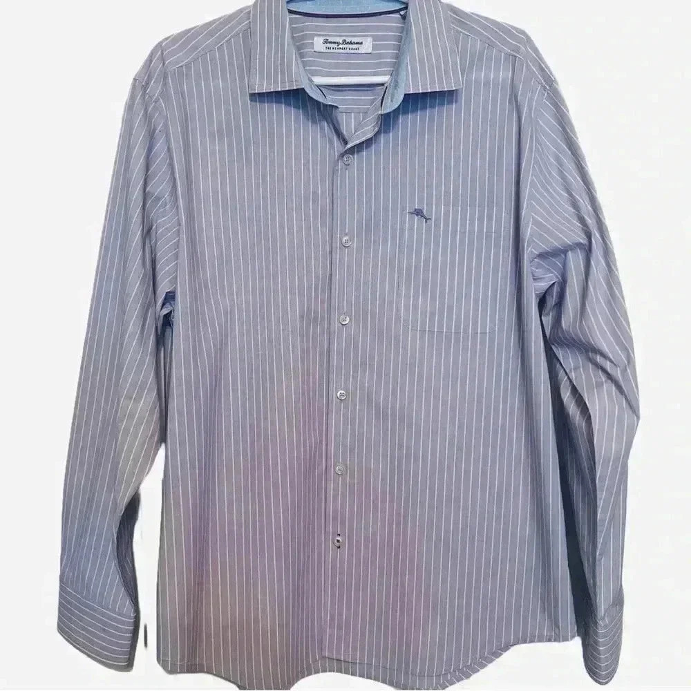 Tommy Bahama -Newport Coast Collection Men’s Size L Lavender/Stripe Button Down